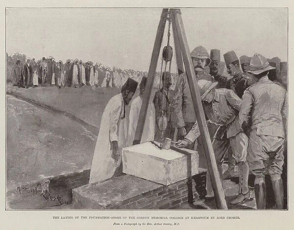 The Laying of the Foundation-Stone of the Gordon Memorial College at Khartoum by Lord Cromer (litho)