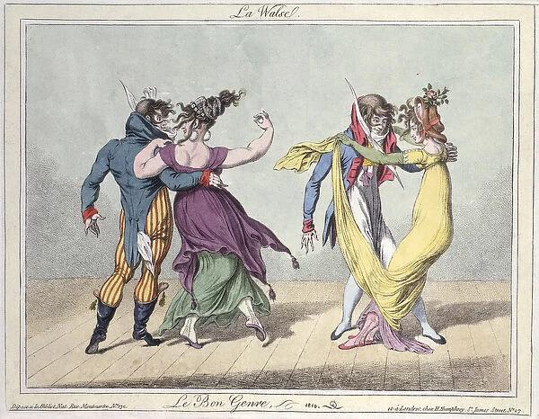 Le Bon Genre: Le Walse, after Carle Vernet (1758-1836), 1810 (hand-coloured etching)