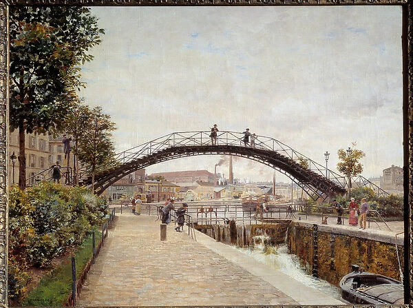 Le canal saint Martin a Paris Painting by Firmin Girard (1838-1921) 19th century Sun