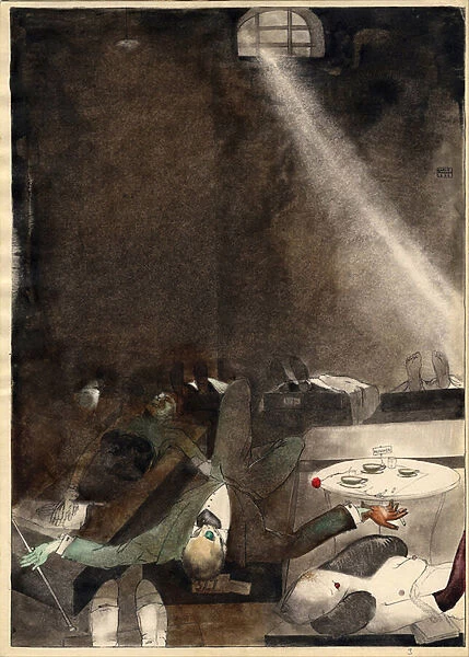'Le the de cinq heures a la morgue'(Five O clock Tea in the Morgue) Gravure de Karlis Padegs (1911-1940) - 1935 Dim 34x24 cm State Art Museum of Republic Latvia, Riga Lettonie