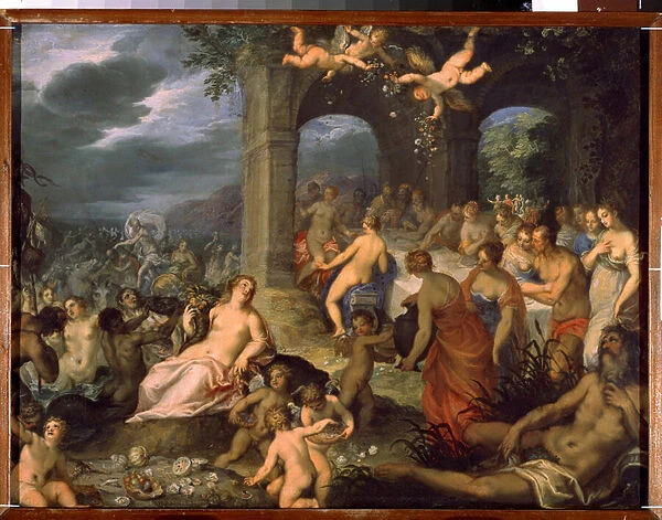 Le festin des Dieux, le mariage de Pelee et Thetis (Feast of the gods, the marriage of Peleus and Thetis). Sur la gauche, des divinites mrines (tritons et naides)