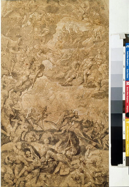 Le jugement dernier (The last judgement). Dessin de Hans Rottenhammer, l aine (1564-1625). Grisaille sur papier, 53, 7 x 31, 6 cm, vers 1590. Art allemand, manierisme. Musee des Beaux Arts Pouchkine, Moscou