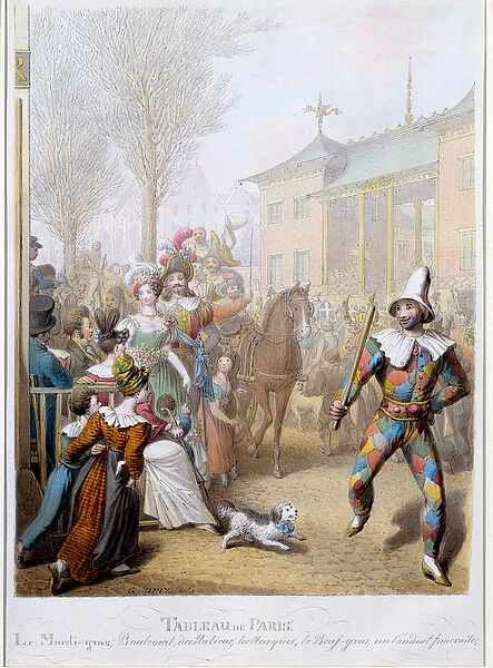 Le Mardi Gras on the Boulevard des Italians in Paris Illustration by George Emanuel Opitz