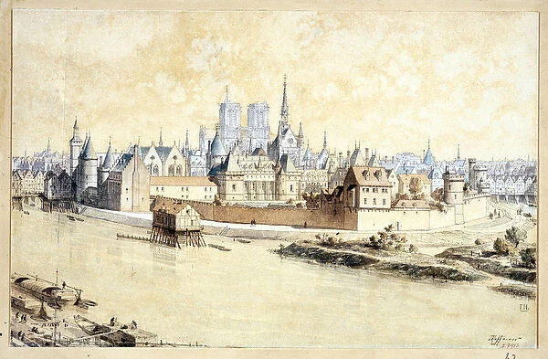 Le Palais et la Cite en 1530 (Composition retrospective) (pen & ink and w  /  c on paper)