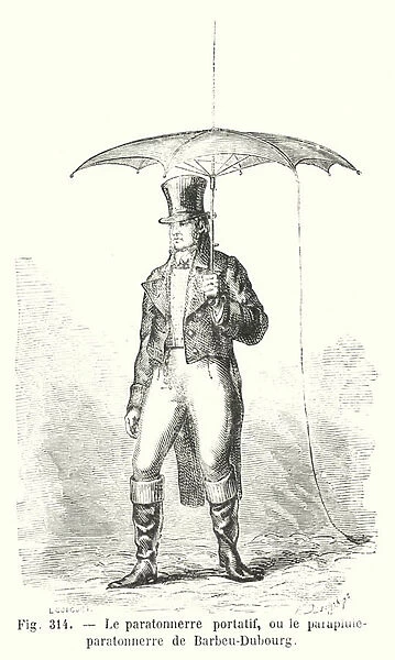 Le paratonnerre portatif, ou le parapluie-paratonnerre de Barbeu-Dubourg (engraving)