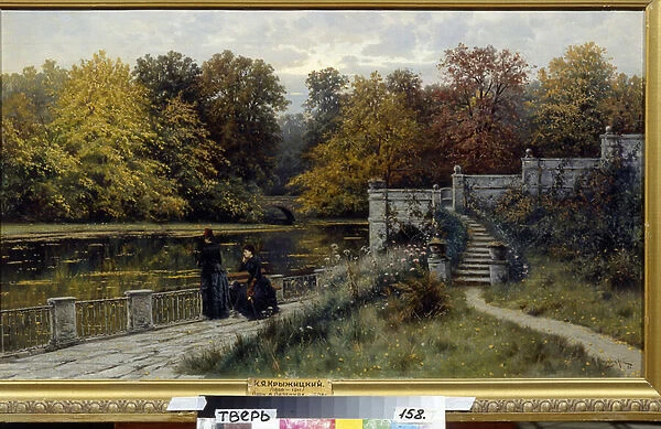 Le parc Lazienki (Varsovie, Pologne). Peinture de Konstantin Yakovlevich Kryzhitsky (1858-1911), huile sur toile, 1886. Art russe 19e siecle, realisme. Regional Art Gallery, Tver (Russie)