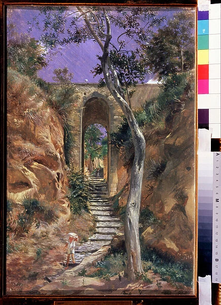 'Le pont de Vico (Corse ?)'Peinture de Nikolai Ge (Gay) (1831-1894) 1858 Dim. 45. 5x30 cm State Tretyakov Gallery, Moscou