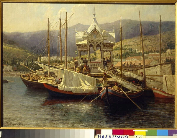 Le port de Yalta (Ukraine) - Peinture de Grigori (Grigoriy, Grigory) Grigoryevich Myasoyedov (Miasoedov) (1834-1911), huile sur toile, 1890 (47, 5x64 cm) - (Yalta Harbour, Oil on canvas, 1890)