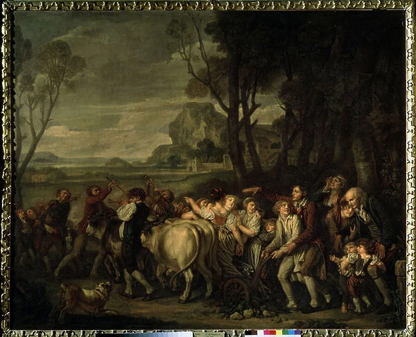 'Le premier sillon'(The first furrow) Fete paysanne organisee a l occasion du trace du premier sillon creuse lors du debut des labours. Peinture de Jean Baptiste Greuze (1725-1805) 1801 Musee Pouchkine, Moscou
