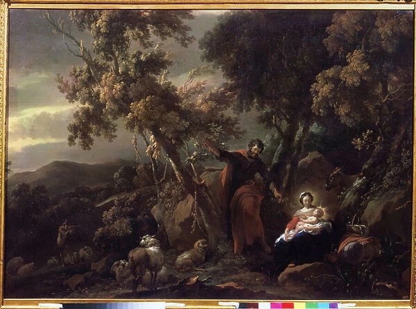 'Le repos durant la fuite en Egypte'(Rest on the Flight into Egypt) Peinture de Nicolaes Pietersz Berchem (ou Berghem) (1620-1683) 17eme siecle Musee Pouchkine Moscou