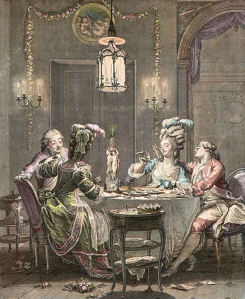 Le supper fin - engraving by Moreau Jean Michel, le Jeune (1741-1814