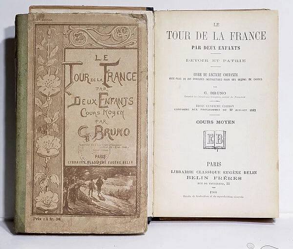 Le Tour de la France par Deux Enfants by G. Bruno: L-R: Front cover of the 368th edition printed in 1914; title page of the 300th edition printed in 1900