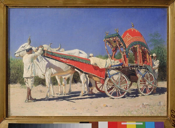 Le vehicule d une riche famille de Delhi (Inde) (Vehicle of a Rich Family in Delhi) - Peinture de Vasili Vasilyevich Vereshchagin (Vassili Verechtchaguine) (1842-1904), huile sur toile, 1874-1876, art russe, 19e siecle - State Tretyakov Gallery