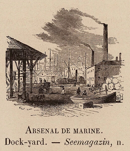 Le Vocabulaire Illustre: Arsenal de marine; Dock-yard; Seemagazin (engraving)