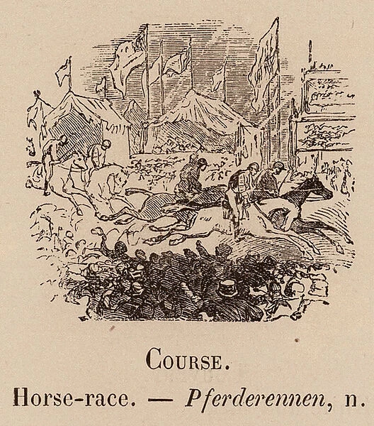 Le Vocabulaire Illustre: Course; Horse-race; Pferderennen (engraving)