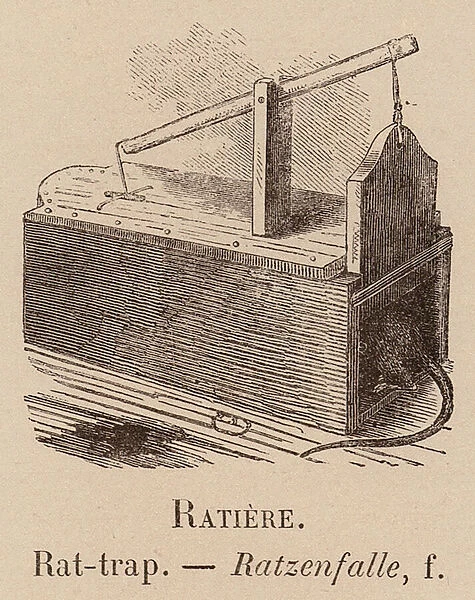 Le Vocabulaire Illustre: Ratiere; Rat-trap; Ratzenfalle (engraving)