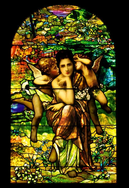 A leaded and plated favrile glass window, c. 1895 (glass)