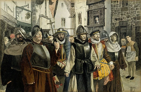 League procession, in Paris, 15th century. Illustration, 1907