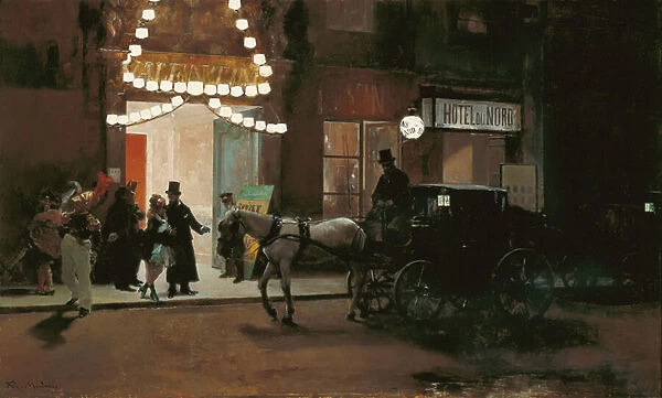 Leaving the Masqued Ball - Madrazo y Garreta, Raimundo de (1841-1920) - ca 1885 - Oil on wood - 49x80, 5 - Museo Carmen Thyssen, Malaga