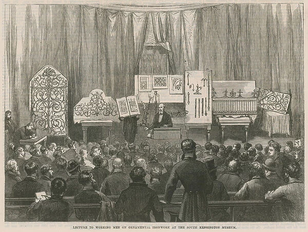 Lecture to working men on ornamental ironwork at the South Kensington Museum (engraving)