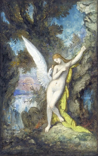 Leda and the Swan par Moreau, Gustave (1826-1898), - Watercolour, Gouache on Paper, 34