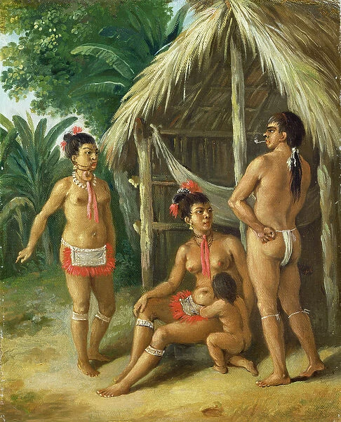 A Leeward Islands Carib Family outside a Hut, c. 1780 (oil on canvas)