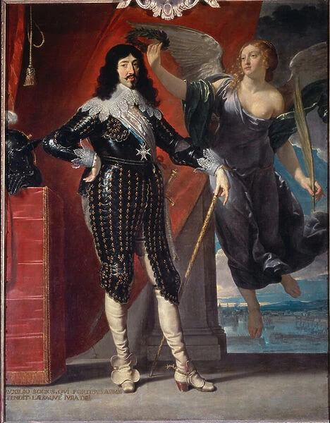 Full length portrait of Louis XIII crowns by Victory - oil on canvas, 17th century