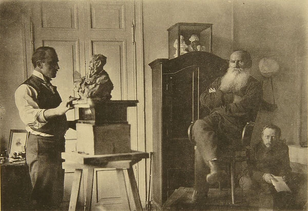 Leo Tolstoy and the sculptor Prince Paolo Troubetzkoy (b  /  w photo)