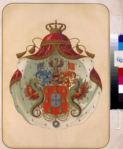 Les armoiries des francs macons de la Grande Loge de Mecklembourg (Allemagne). (The Coat of Arms of The Freemasons Grand Lodge of Mecklenburg). Grande loge provinciale fondee en 1819. Oeuvre anonyme, lithographie. Russian State Library, Moscou