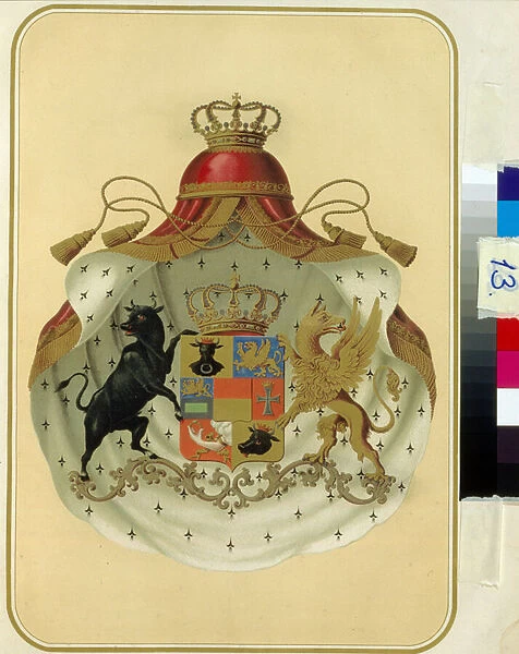 Les armoiries des francs macons de la Grande Loge de Suede Norvege. (The Coat of Arms of The Masonic Grand Lodge of Sweden Norway). Oeuvre anonyme, lithographie. Russian State Library, Moscou