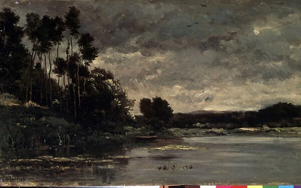 'les bords de fleuve'(River Bank) Peinture de Charles Francois Daubigny (1817-1878) 1866 Dim. 26x460 cm Musee de l Ermitage, Saint Petersbourg (Saint-Petersbourg)