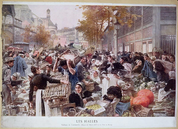 Les Halles, 1893 (colour litho)