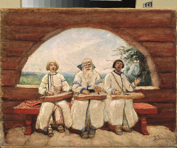 Les joueurs de gousli (gusli, housli, husli) (The Gusli Players) (traditionnellement, ce sont des musiciens aveugles et mendiants) - Peinture de Viktor Mikhaylovich Vasnetsov (1848-1926), huile sur toile, 1899