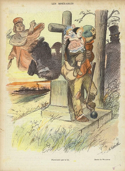 Les Miserables, illustration for Le Rire (colour litho)