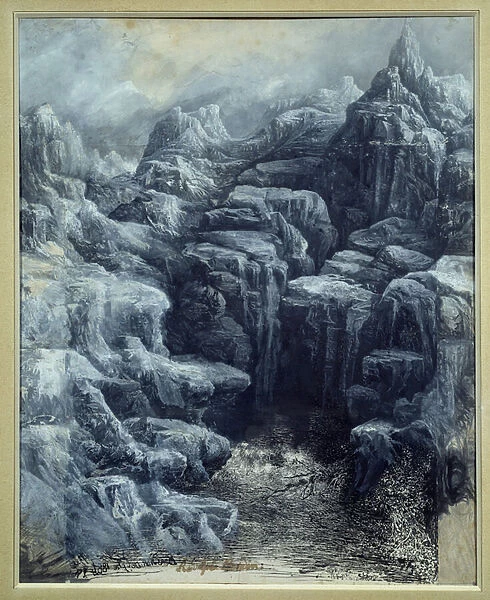 Les rocks Lavis gris et gouache blanche by Rodolphe Bresdin (1822-1885) 1884 Sun