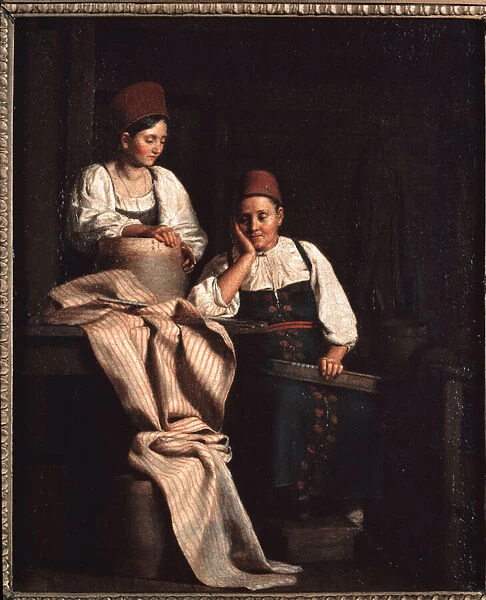 Les tisserandes (Weavers) - Peinture de Alexei Vasilyevich Tyranov (1808-1859), huile sur toile, art russe 19e siecle - State Tretyakov Gallery, Moscou