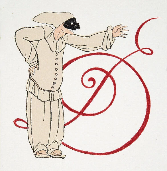 Letter 'D', from Personages de Comedie, pub. 1922 (pochoir print)