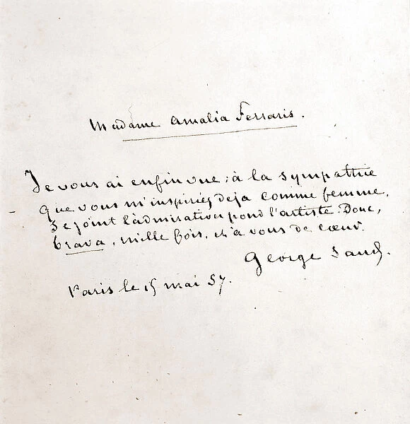 Letter from George Sand (Aurore Dupin, Baronne Dudevant) (1804-1876