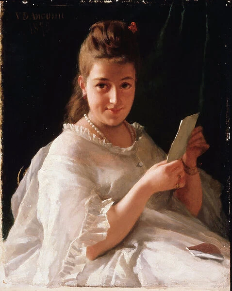 The letter - oil on canvas, 19th century