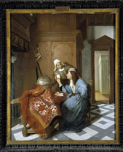 The letter. Painting by Cornelis de Man (1621-1706). Musee des Beaux Arts, Longchamp, Marseille