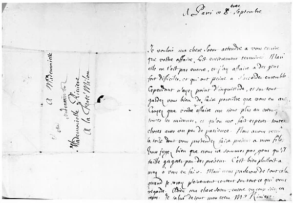 Letter to his sister, Marie, at La Ferte-Milon (pen and ink on paper)