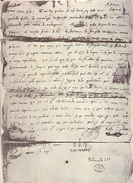 Letter written to Columbus son, Diego Colon (1479  /  80-1526) 5th February 1505 (pen & ink on paper)