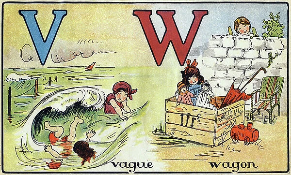 Letters V and W: wave and wagon, c.1920 (print)