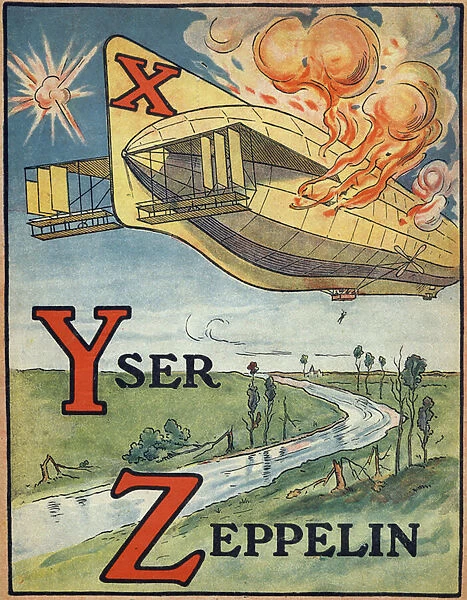Letters Y and Z: Yser (North River, Nord Pas de Calais) and Zeppelin. War alphabet. Illustrations by Henri Lanos (19th-20th century). Hachette et Cie publisher, ca. 1916. 8 pages. Dim: 31x23, 5 cm. Private Collection
