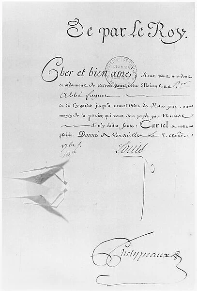 Lettre de Cachet of King Louis XV to imprison the Abbe Faguer