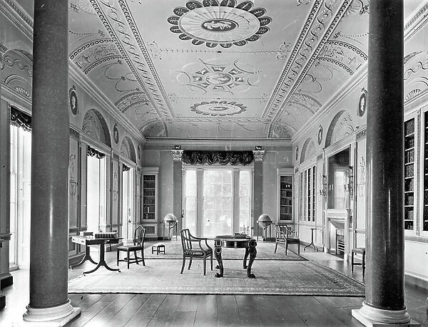 The Library, Heveningham Hall, Suffolk, from The English Country House (b / w photo)