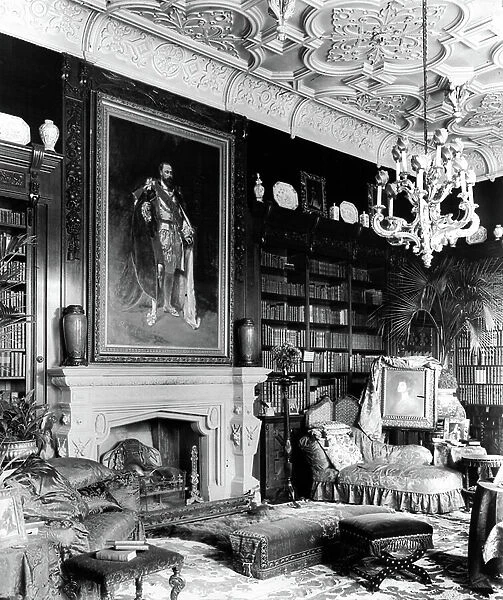 The library at Rufford Abbey, Nottinghamshire, from England's Lost Houses by Giles Worsley (1961-2006) published 2002 (b / w photo)
