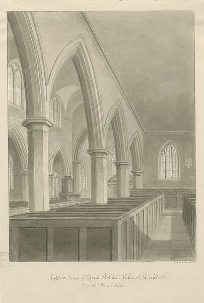 Lichfield - Interior of St. Chads Church: sepia drawing, 1842 (drawing)