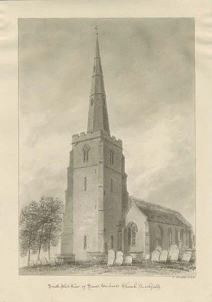 Lichfield - St. Michaels Church: sepia drawing, 1838 (drawing)