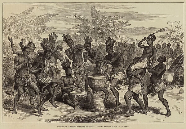 Lieutenant Camerons Sketches in Central Africa, Wedding Dance at Kibaiyeli (engraving)